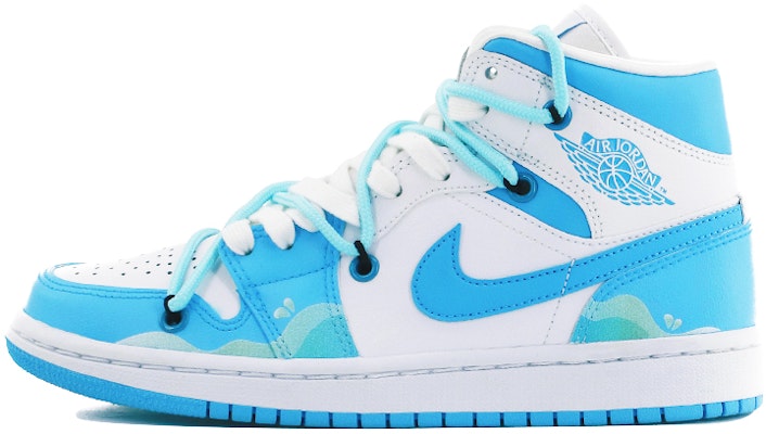 【定制球鞋】喬丹 Air Jordan 1 北卡藍 藍色海洋 氣泡海浪 中幫 復古籃球鞋 女款 北卡藍 Buy 【定制球鞋】喬丹 Air Jordan 1 北卡藍 藍色海洋 氣泡海浪 中幫 復古籃球鞋 女款 北卡藍