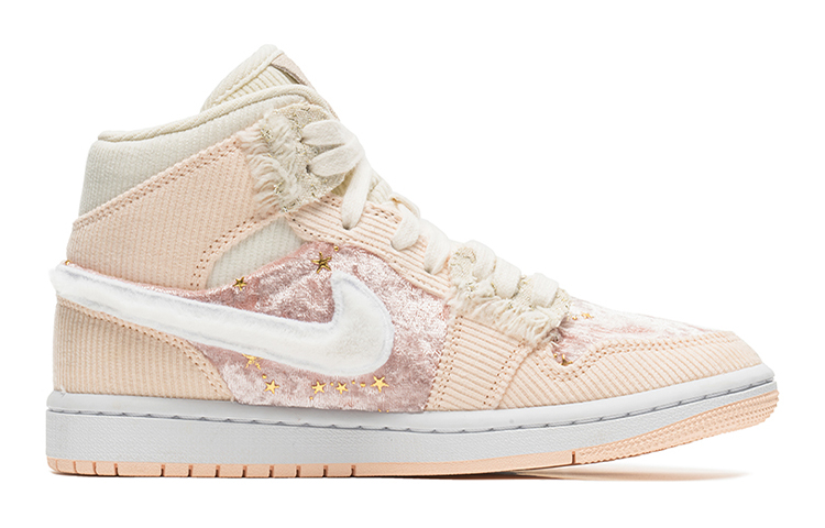 Order (W) [Sepatu Custom] Air Jordan 1 Mid 'Valentine Corduroy - Putih Pink' DA8009-108(TeamB-情人节星光白粉S-BOX)