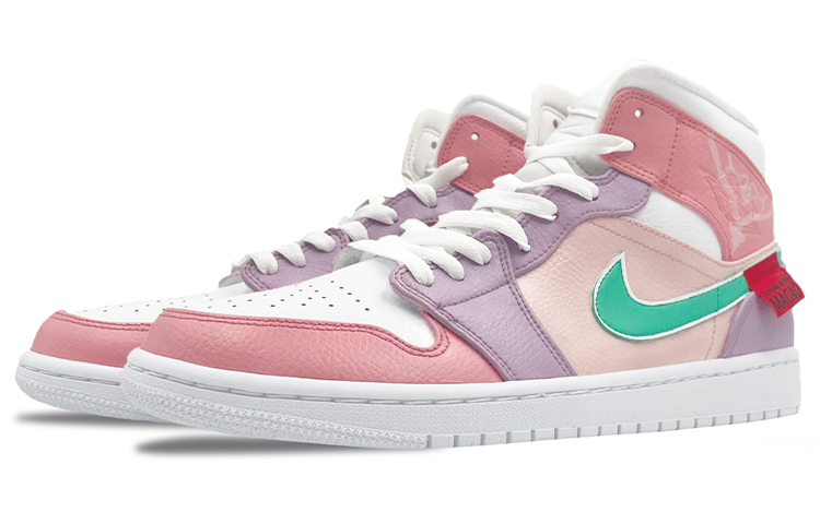 Lookbook (W) [Kasut Custom] Air Jordan 1 Mid ‘Valentine’s Day Ungu Merah Jambu’ Custom 554725-129（TeamE-女款恋爱巷喷绘紫粉）