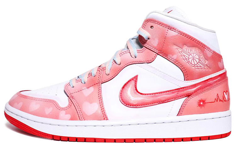 Buy (W) [Sepatu Kustom] Air Jordan 1 Mid 'Wedding Rabbit Year ECG Cinta Sakura Merah' BQ6472-116(Team伍-心电图520元素)