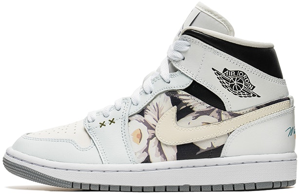 custom-shoes-women-air-jordan-1-mid-wild-crane-little-daisy-grey-white