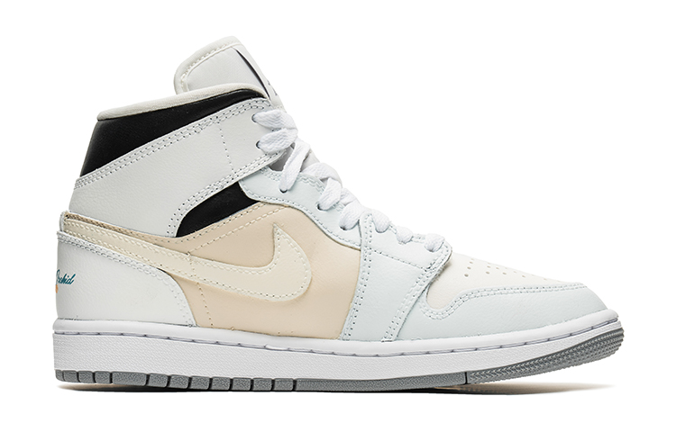 Order (W) [Sepatu Kustom] Air Jordan 1 Mid 'Wild Crane Little Daisy Abu Putih' BQ6472-115(TeamB-情人节女款灰白)