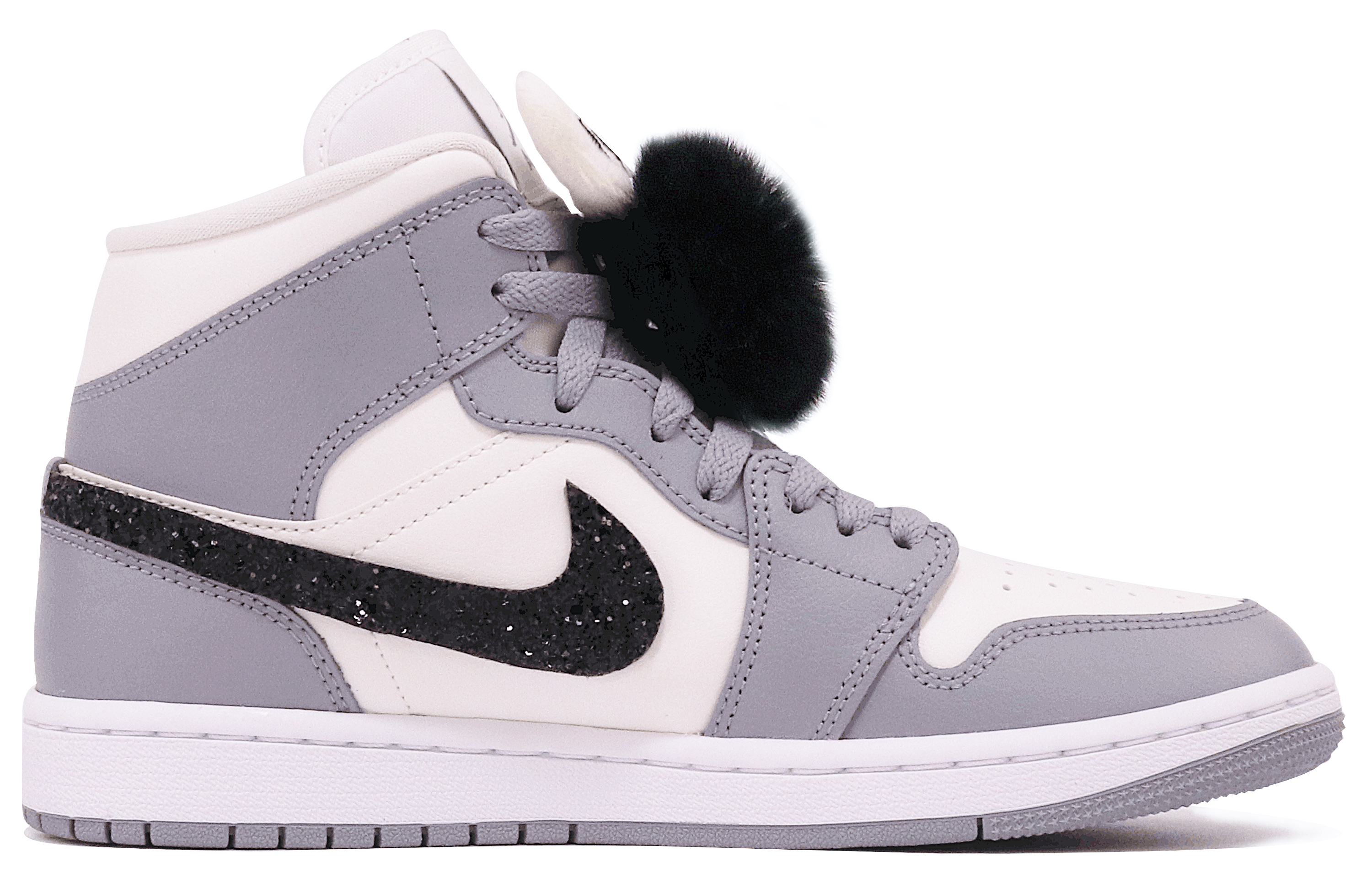 Order 【訂製球鞋】Jordan Air Jordan 1 Mid 兔年限定 兔毛 塗鴉 亮片 縫紉 減齡 少女 中幫 復古籃球鞋 女款 灰白黑