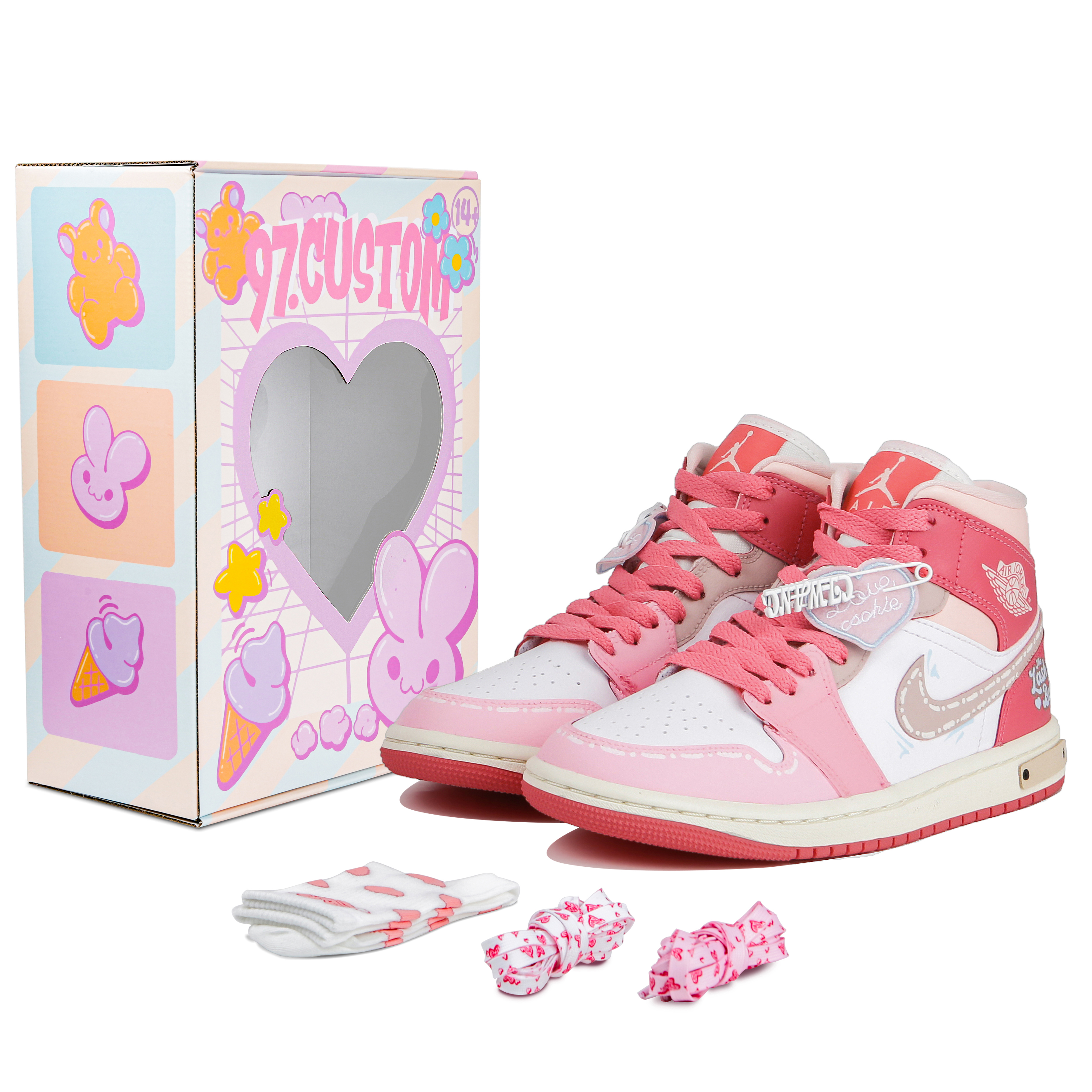 [Custom Shoes] (Women) Air Jordan 1 Mid 'Youthful Jump Pink'