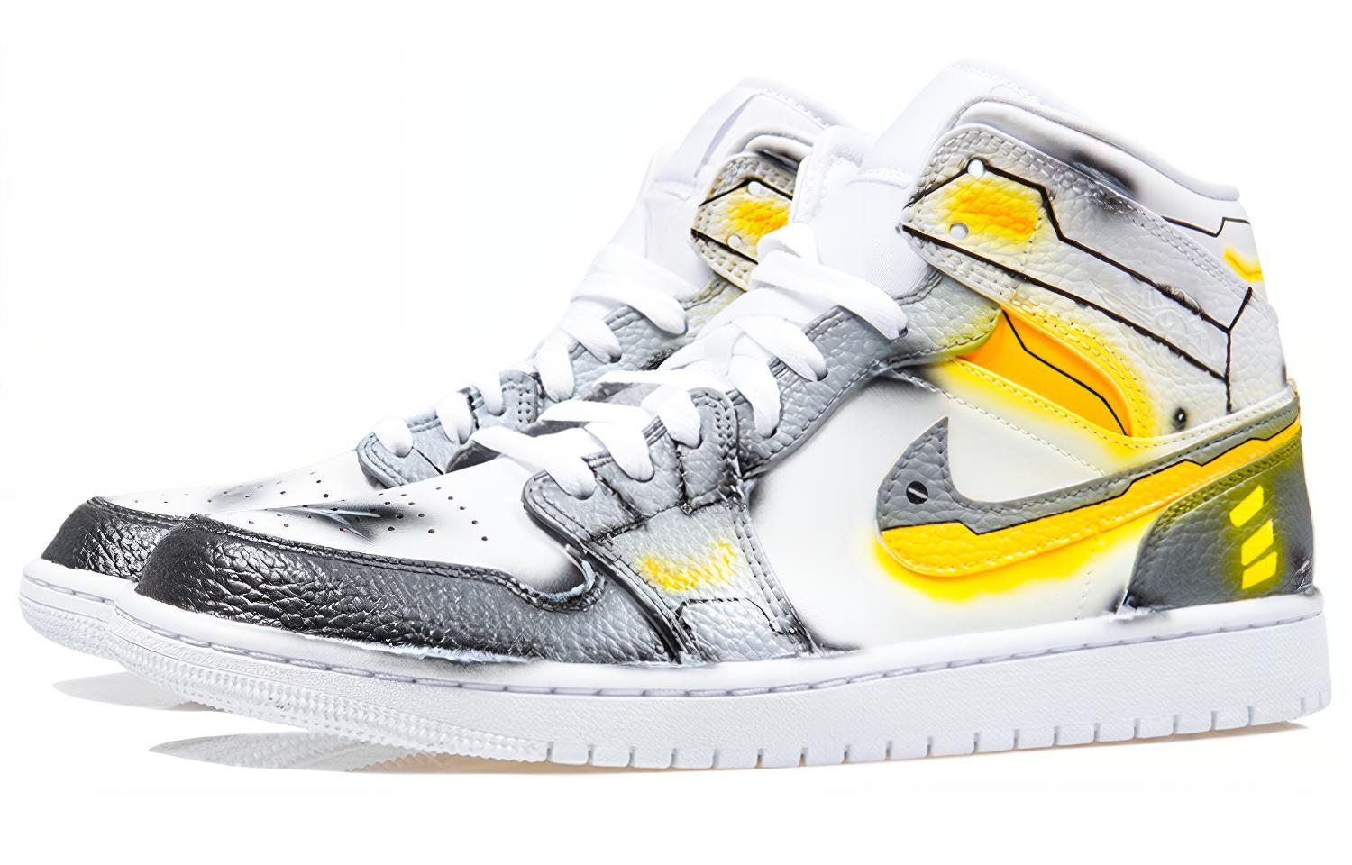 Lookbook (W) [Kasut Custom] Air Jordan 1 Mid 'Yuanji Project - Pahlawan Berperisai' 554725-130(Team-P女款英雄联盟剑圣灰橙色)