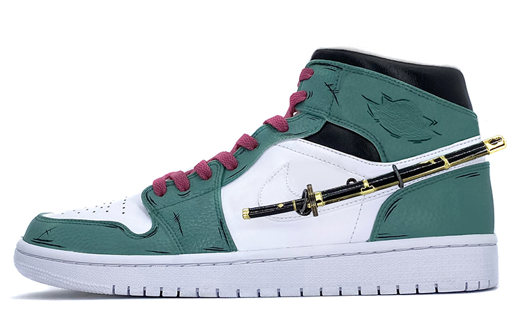 Buy (W) 커스텀 에어 조던 1 미드 '조로 원피스' 554725-130（Team-K女款二次元装饰佩剑绿白）