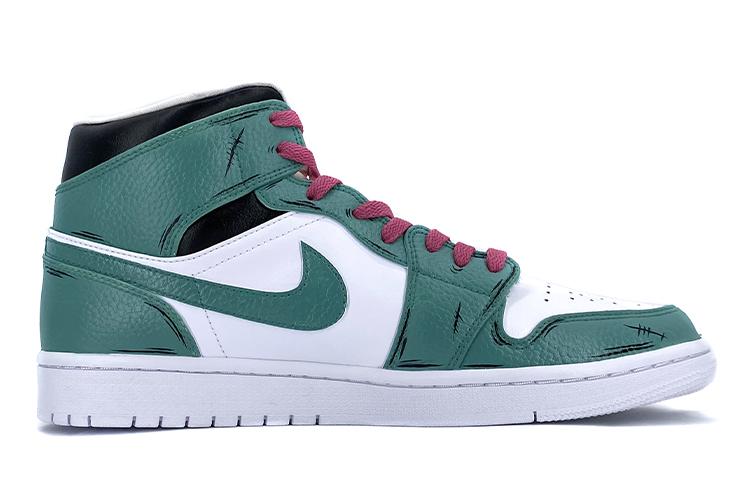Order (W) 커스텀 에어 조던 1 미드 '조로 원피스' 554725-130（Team-K女款二次元装饰佩剑绿白）