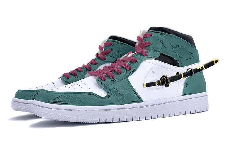 Lookbook (W) 커스텀 에어 조던 1 미드 '조로 원피스' 554725-130（Team-K女款二次元装饰佩剑绿白）