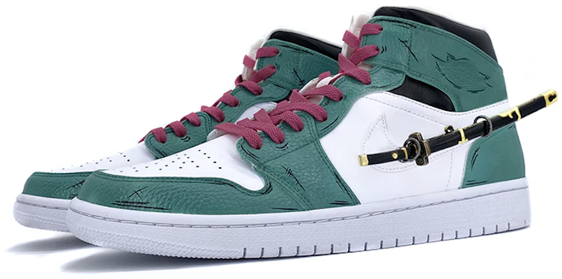 (W) 커스텀 에어 조던 1 미드 '조로 원피스' 554725-130(Team-K女款二次元装饰佩剑绿白) Lookbook (W) 커스텀 에어 조던 1 미드 '조로 원피스' 554725-130(Team-K女款二次元装饰佩剑绿白)