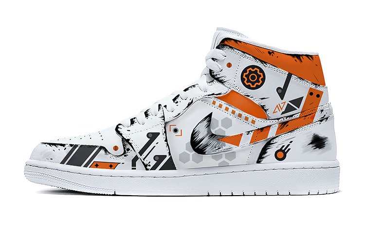Buy (W) Zapatillas personalizadas Air Jordan 1 Mid Retro 'Blanco Naranja Negro' 554725-130(TeamE-女款白橙黑)