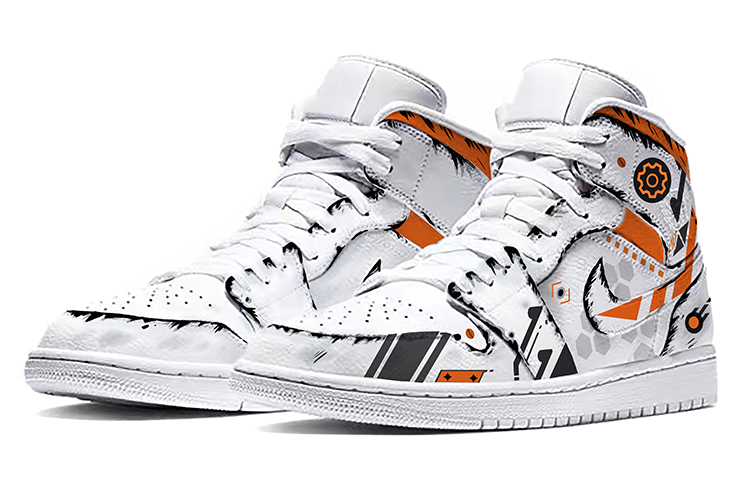Lookbook (W) Zapatillas personalizadas Air Jordan 1 Mid Retro 'Blanco Naranja Negro' 554725-130(TeamE-女款白橙黑)
