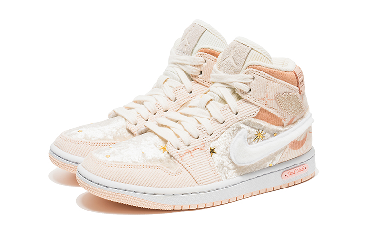 Shop (W) [Sepatu Kustom] Air Jordan 1 Mid SE 'Korduroi Valentine Putih-Merah Muda' DA8009-108(TeamB-情人节星月白粉S-BOX)