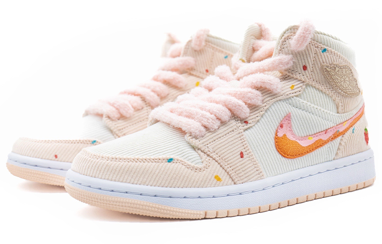 Shop 【定制球鞋】Jordan Air Jordan 1 Mid SE "燈芯絨" 毛絨 甜甜圈 燈芯絨 高幫 復古籃球鞋 女款 粉紅