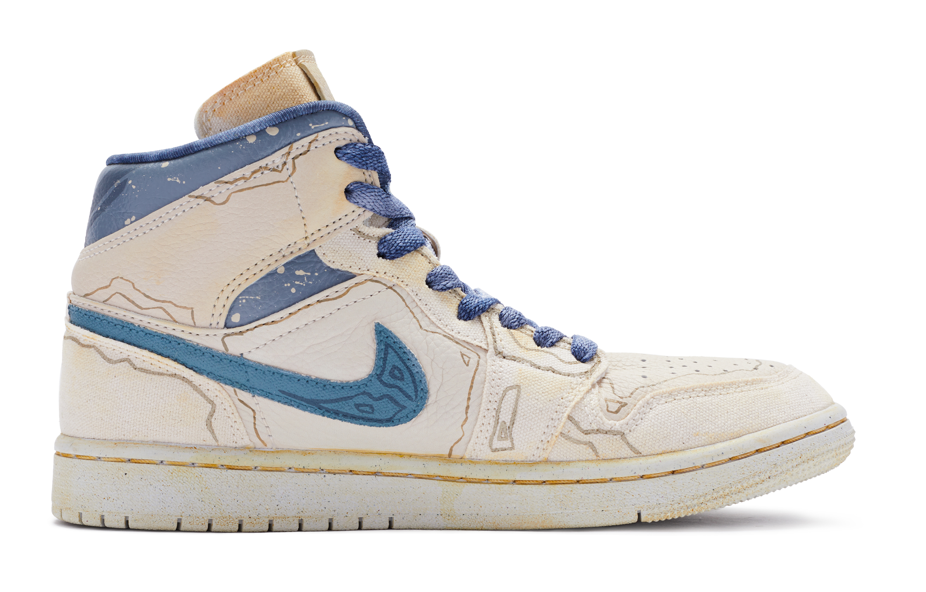 Order (W) [Kasut Custom] Air Jordan 1 Mid SE 'Dune Distressed Biru-Putih' DM9126-104(TeamR-女款沙丘蓝白)