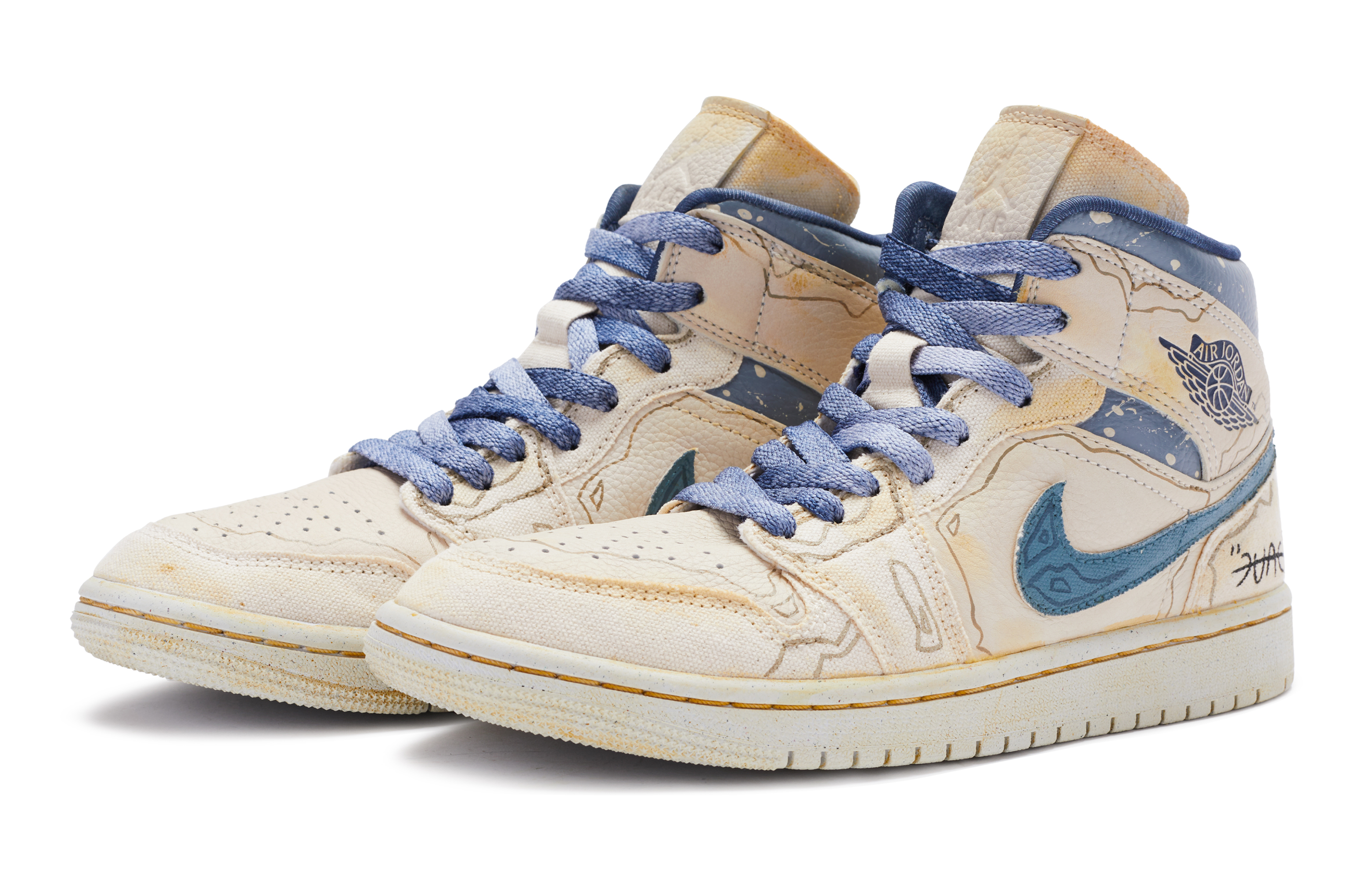Lookbook (W) [Kasut Custom] Air Jordan 1 Mid SE 'Dune Distressed Biru-Putih' DM9126-104(TeamR-女款沙丘蓝白)