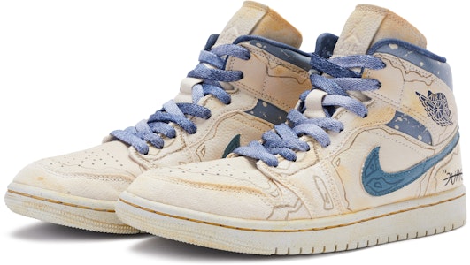 (W) カスタムAJ1 Mid SE "デューン ダメージ加工 青白" DM9126-104(TeamR-女款沙丘蓝白) Lookbook (W) カスタムAJ1 Mid SE "デューン ダメージ加工 青白" DM9126-104(TeamR-女款沙丘蓝白)