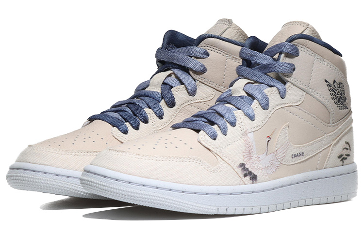 Lookbook (W) [Sepatu Custom] Air Jordan 1 Mid SE 'Pasir Putih - Bangau & Hijau Pinus' DM9126-104(Team10-仙鹤松针QD)