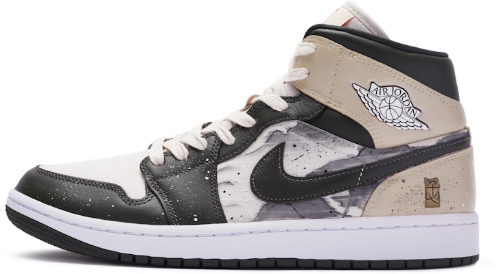 【定制球鞋】Jordan Air Jordan 1 Mid SE 國風 五常-仁者 解構 手繪噴繪 中幫 復古籃球鞋 女款 黑卡其 Buy 【定制球鞋】Jordan Air Jordan 1 Mid SE 國風 五常-仁者 解構 手繪噴繪 中幫 復古籃球鞋 女款 黑卡其