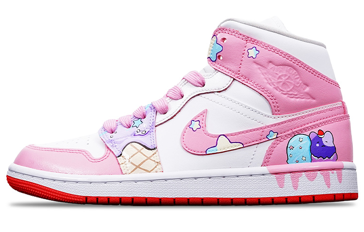Buy (W) [Kasut Tersuai] Air Jordan 1 Mid Kotak Istimewa 'Havana Merah Ais Krim' BQ6472-116(TeamT-红底冰淇淋S-BOX)
