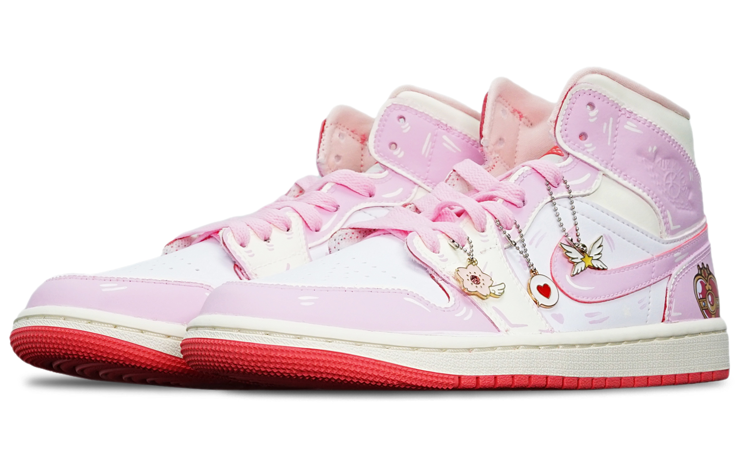 Shop 【客製化球鞋】Jordan Air Jordan 1 Mid 光變溫變 美少女戰士 愛心變身器 特殊鞋盒 中幫 復古籃球鞋 女款 米粉