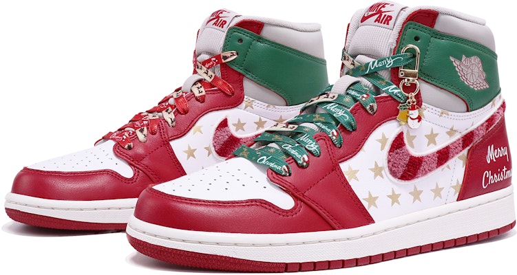 【客製球鞋】Jordan Air Jordan 1 Retro High OG 聖誕主題 星星 文字 潮流 高幫 復古籃球鞋 女款 白紅綠 特殊禮盒版 Lookbook 【客製球鞋】Jordan Air Jordan 1 Retro High OG 聖誕主題 星星 文字 潮流 高幫 復古籃球鞋 女款 白紅綠 特殊禮盒版
