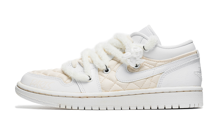 Buy 【定制球鞋】Jordan Air Jordan 1 Low Quilted 野鶴製造 小香風主題 米白解構雙鞋帶 低幫 復古籃球鞋 女款 米白