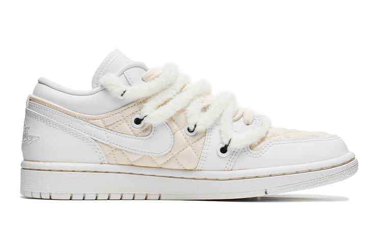 Order 【定制球鞋】Jordan Air Jordan 1 Low Quilted 野鶴製造 小香風主題 米白解構雙鞋帶 低幫 復古籃球鞋 女款 米白
