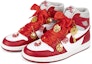 Shop 【訂製球鞋】 Jordan Air Jordan 1 Mid 中式結婚 慶典禮盒婚鞋 甜蜜幸福 喜慶飾物 擺飾絨 高筒 復古籃球鞋 女款 白紅