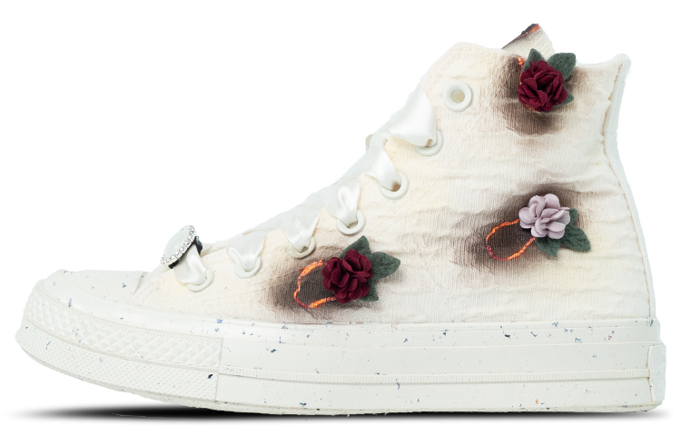 [Custom Shoes] (Women) Converse Chuck Taylor All Star 1970s High 'Distressed Floral Gemstone - Light Yellow'
