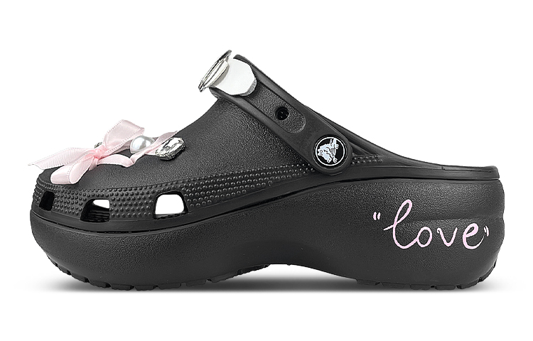 Buy (W) 크록스 클래식 클로그 '블랙 핑크 구름 리본' (50 characters) 206750-001(Team叁-女洞洞鞋黑粉蝴蝶结)
