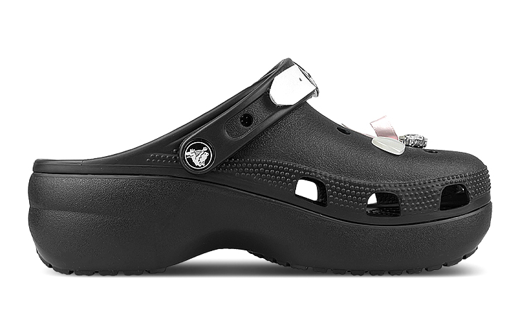 Order (W) 크록스 클래식 클로그 '블랙 핑크 구름 리본' (50 characters) 206750-001(Team叁-女洞洞鞋黑粉蝴蝶结)