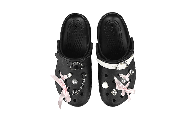 Shop (W) 크록스 클래식 클로그 '블랙 핑크 구름 리본' (50 characters) 206750-001(Team叁-女洞洞鞋黑粉蝴蝶结)