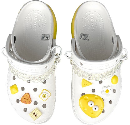 【定制球鞋】 Crocs卡駱馳 Classic clog 是在玩鞋 雲朵 芝士奶酪 鐳射鏈條 裝飾扣 洞洞鞋 女款 白黃 Shop 【定制球鞋】 Crocs卡駱馳 Classic clog 是在玩鞋 雲朵 芝士奶酪 鐳射鏈條 裝飾扣 洞洞鞋 女款 白黃