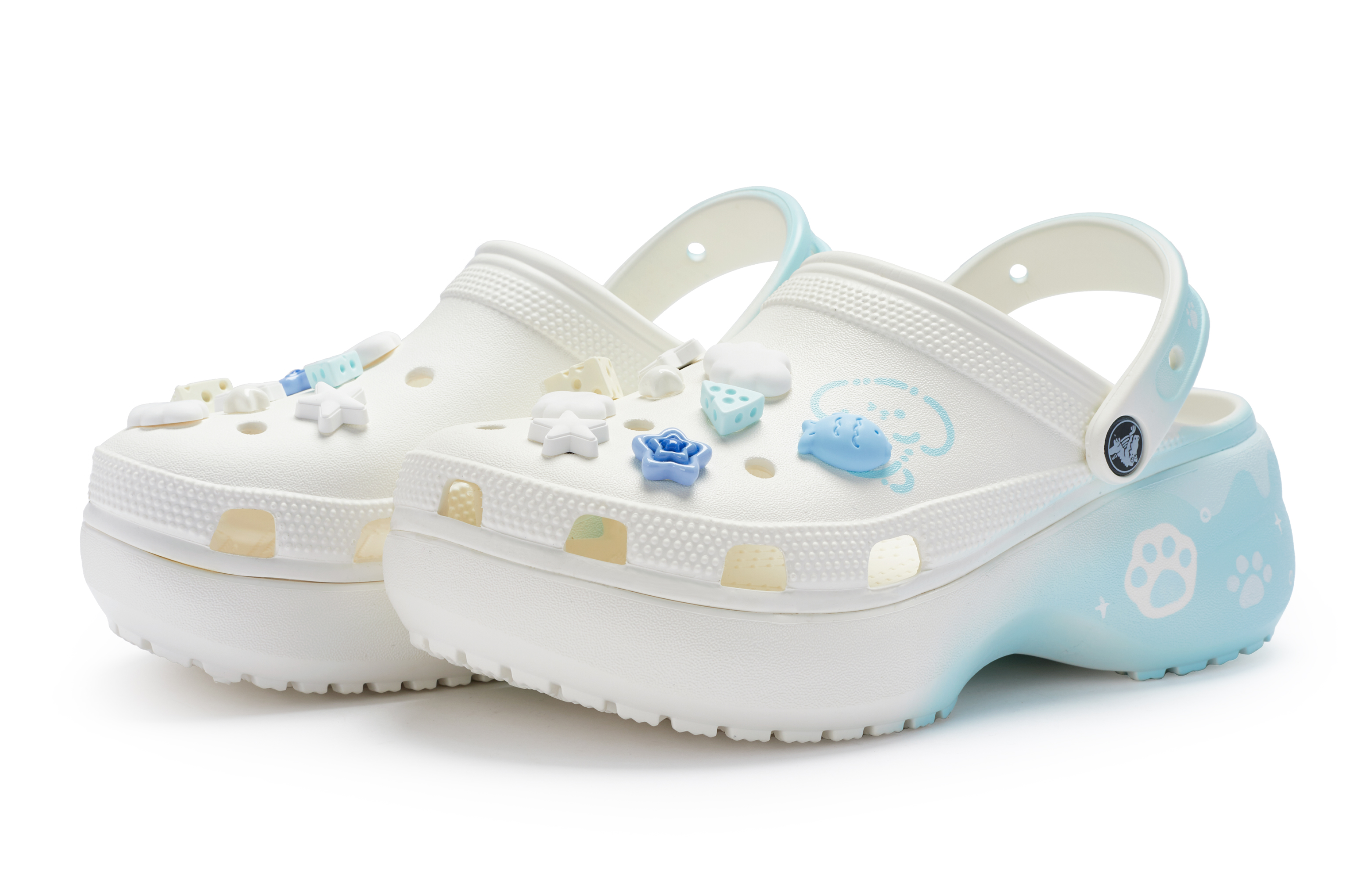 Lookbook (W) [定制鞋] Crocs经典拖鞋“冰淇淋白-蓝” 206750-100(Team80-女款汪牌糕糕白蓝)