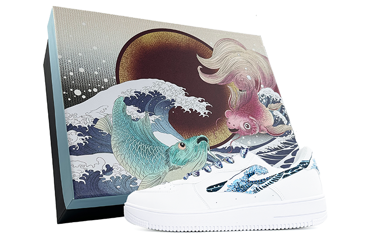 [Custom Shoes] (W) ERKE Chonglang 'Hand Painted Ukiyo-e White Blue'