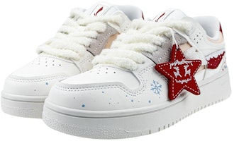 【客製球鞋】LiNing李寧 聖誕 雪景塗鴉 羊羔毛 星星掛件 低筒 板鞋 女款 白紅 Lookbook 【客製球鞋】LiNing李寧 聖誕 雪景塗鴉 羊羔毛 星星掛件 低筒 板鞋 女款 白紅