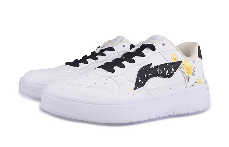 Lookbook 【客製化球鞋】LiNing李寧 運動生活系列 四君子菊 菊花飄香 國風 耐磨透氣 低筒 板鞋 女款 白黑