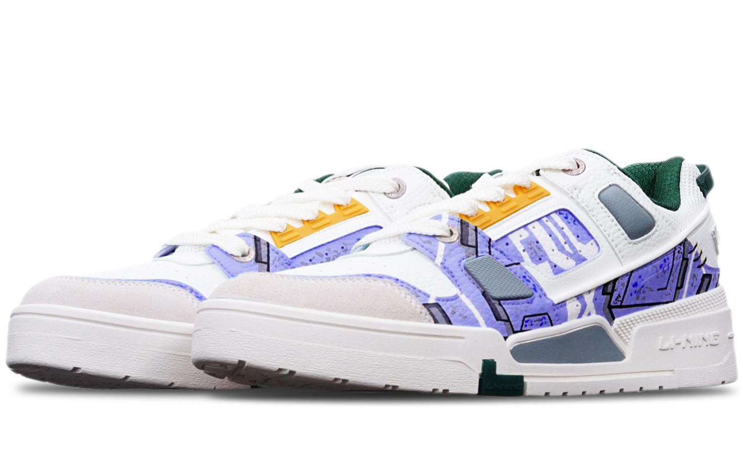 Lookbook (W) [Kasut Custom] Li-Ning Ungu Putih Kelabu 'Gundam Mekanikal Cyberpunk Lukisan Tangan' AGCR400-1(TeamT-战损高达机械风女紫白灰)