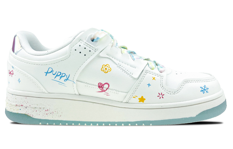 Order (W) [Sepatu Kustom] Li-Ning Sky Path Low Putih Biru 'Graffiti Warna Laser Imut' AGCP362-8(Team叁-女款涂鸦玉桂狗手绘白蓝)