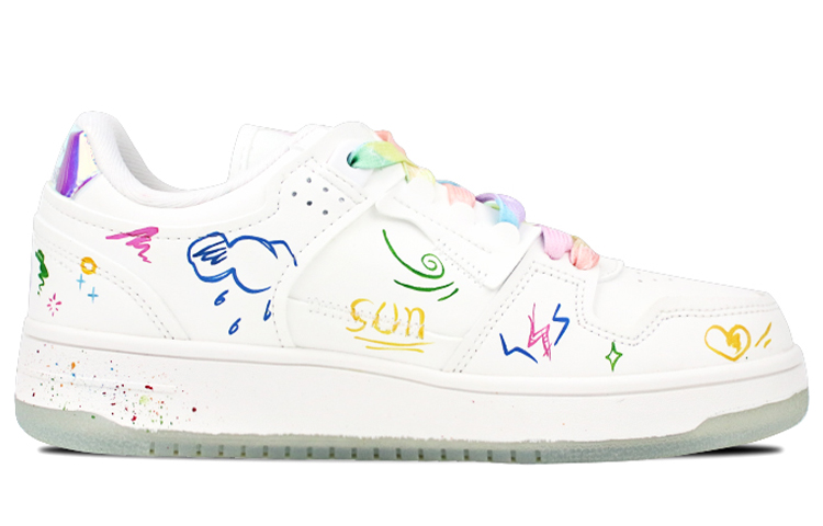 Order 【定製球鞋】 LiNing李寧 天跡 鐳射 藝術塗鴉 彩色 可愛 童趣 潑墨 手繪噴繪 白藍藝術家主題定製 低幫 板鞋 女款 白藍