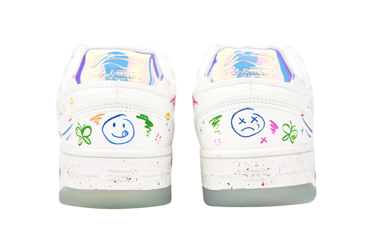 Shop 【定製球鞋】 LiNing李寧 天跡 鐳射 藝術塗鴉 彩色 可愛 童趣 潑墨 手繪噴繪 白藍藝術家主題定製 低幫 板鞋 女款 白藍