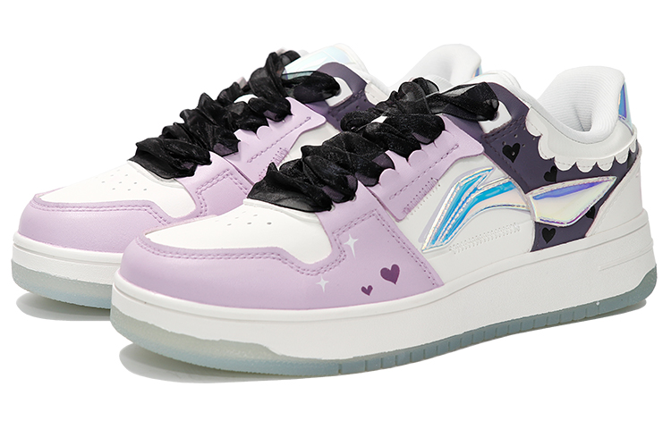 Lookbook 【客製化球鞋】LiNing李寧 天跡 絲帶 愛心 可愛少女 表情 低幫 板鞋 女款 紫白色