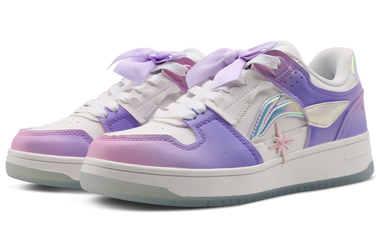 Lookbook 【定制球鞋】 LiNing李寧 天迹 浪漫夢幻 漸變 八角星布貼 珠光粉鞋帶 紫色蝴蝶結 低幫 板鞋 女款 粉紫色