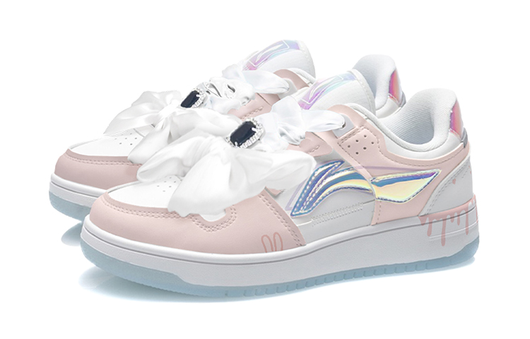 Lookbook 【訂製球鞋】 LiNing李寧 天跡 鐳射 CNY兔年限定 蝴蝶結 愛心 經典休閒 低筒 板鞋 女款 粉白