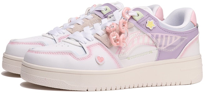 【定制球鞋】 LiNing李寧 天跡 粉色二次元 刺繡貼 鏈條 低幫 板鞋 女款 白粉紫 Lookbook 【定制球鞋】 LiNing李寧 天跡 粉色二次元 刺繡貼 鏈條 低幫 板鞋 女款 白粉紫