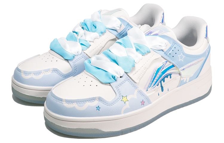 Lookbook (W) 리닝 웨이드 "큐티걸 블루화이트 리본" 커스텀 슈즈 AGCP362-8(TeamThree-女款可爱表情包蓝白)