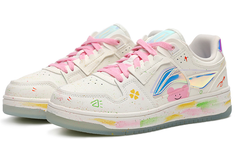 Lookbook (W) 리닝 웨이드 '귀여운 낙서곰 & 클로버' 커스텀 슈즈 AGCP362-8(Team15-女款手绘涂鸦四叶草白粉红)