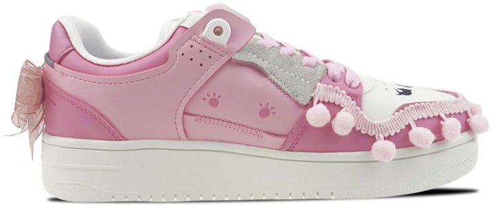 【客製化球鞋】 LiNing李寧 天跡 情人節主題 毛茸球 緞帶 花朵 貼布 可愛 情侶 禮物 低筒 板鞋 女款 白粉 Order 【客製化球鞋】 LiNing李寧 天跡 情人節主題 毛茸球 緞帶 花朵 貼布 可愛 情侶 禮物 低筒 板鞋 女款 白粉