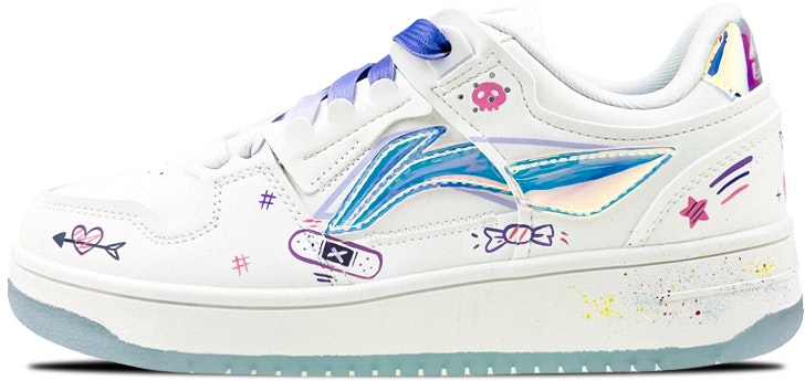 custom-shoes-women-li-ning-way-of-wade-low-top-board-shoe-white-purple-laser-splash-art-graffiti