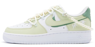 【定製籃球鞋】Nike Air Force 1 竹抚風 復古潮流 舒適百搭 珍珠可拆卸 防滑減震 低筒 板鞋 女款 白綠 Order 【定製籃球鞋】Nike Air Force 1 竹抚風 復古潮流 舒適百搭 珍珠可拆卸 防滑減震 低筒 板鞋 女款 白綠